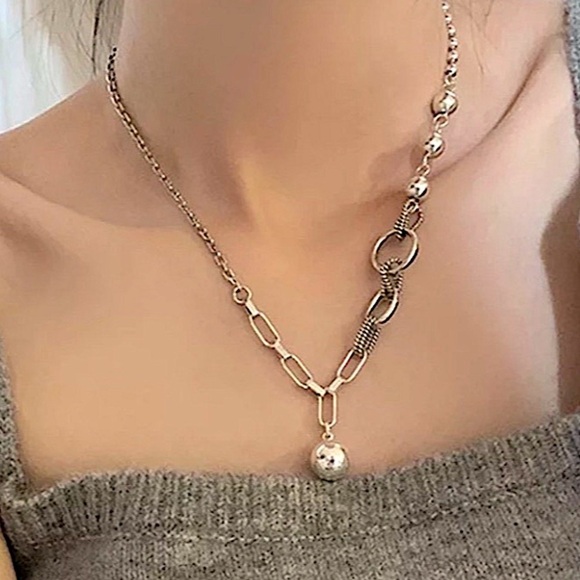 Ball Drop Sterling Silver Chain Link Necklace - Picture 3 of 5